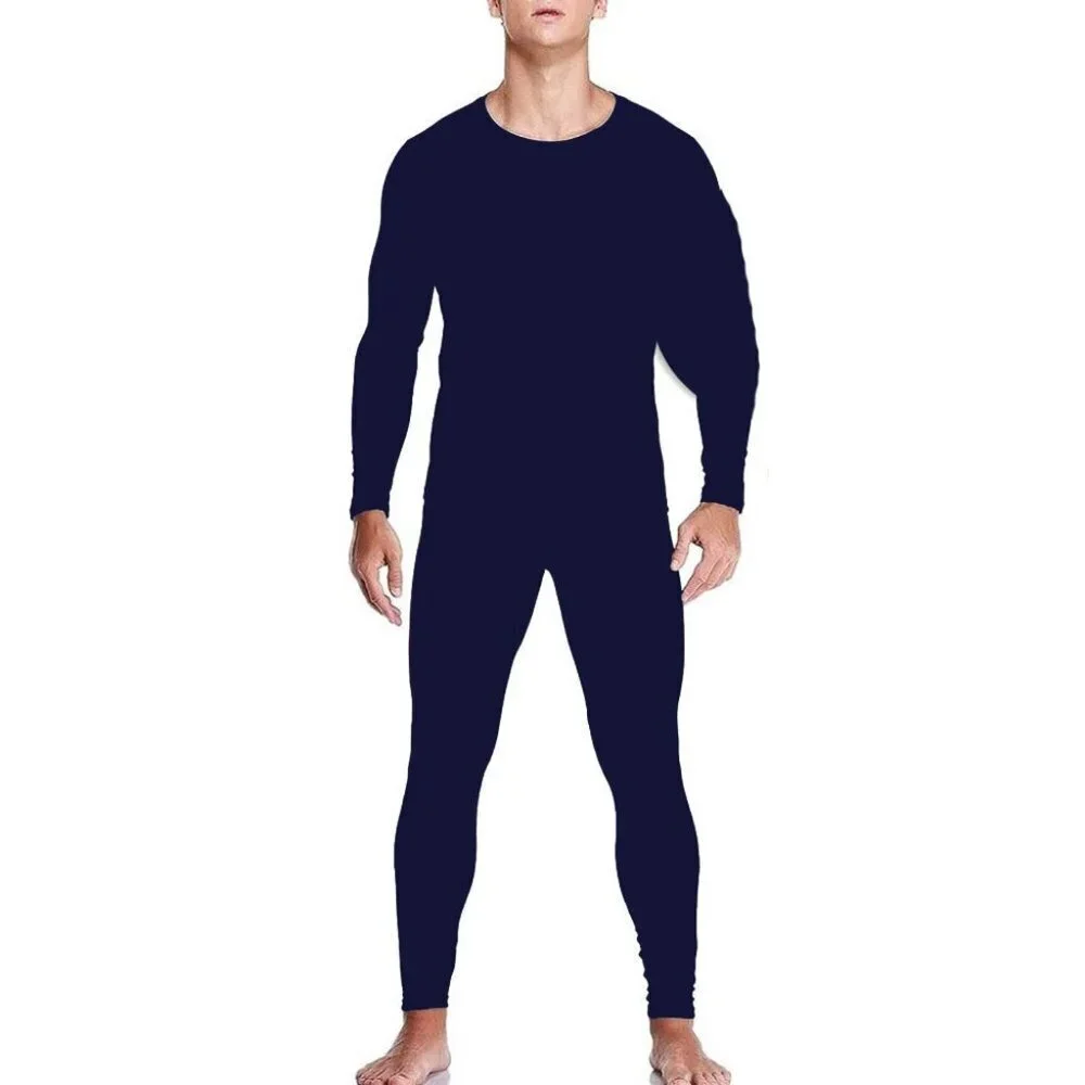 Men Thermal Long Johns Warm Underwear Set, Microfiber Fleece, Navy